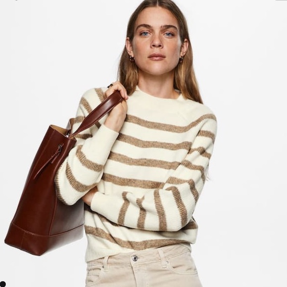 Mango Stripe-Print Sweater with Perkins Neck - Picture 3 of 8